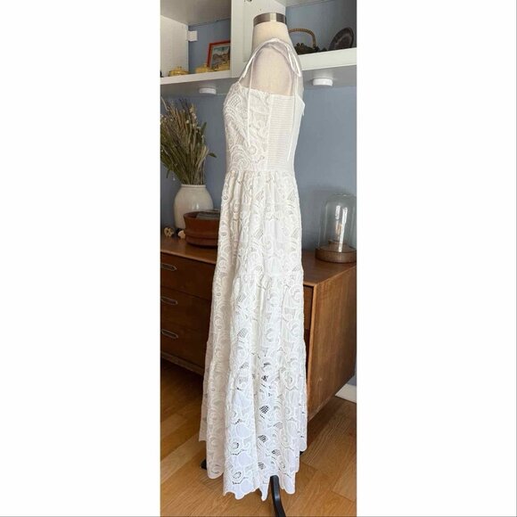 MRS & HUGS Lace Tiered Midi Maxi Dress Smocked Back Cottagecore Off-white - Picture 5 of 10